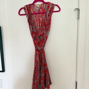 Forever 21 red paisley wrap dress with ruffle collar